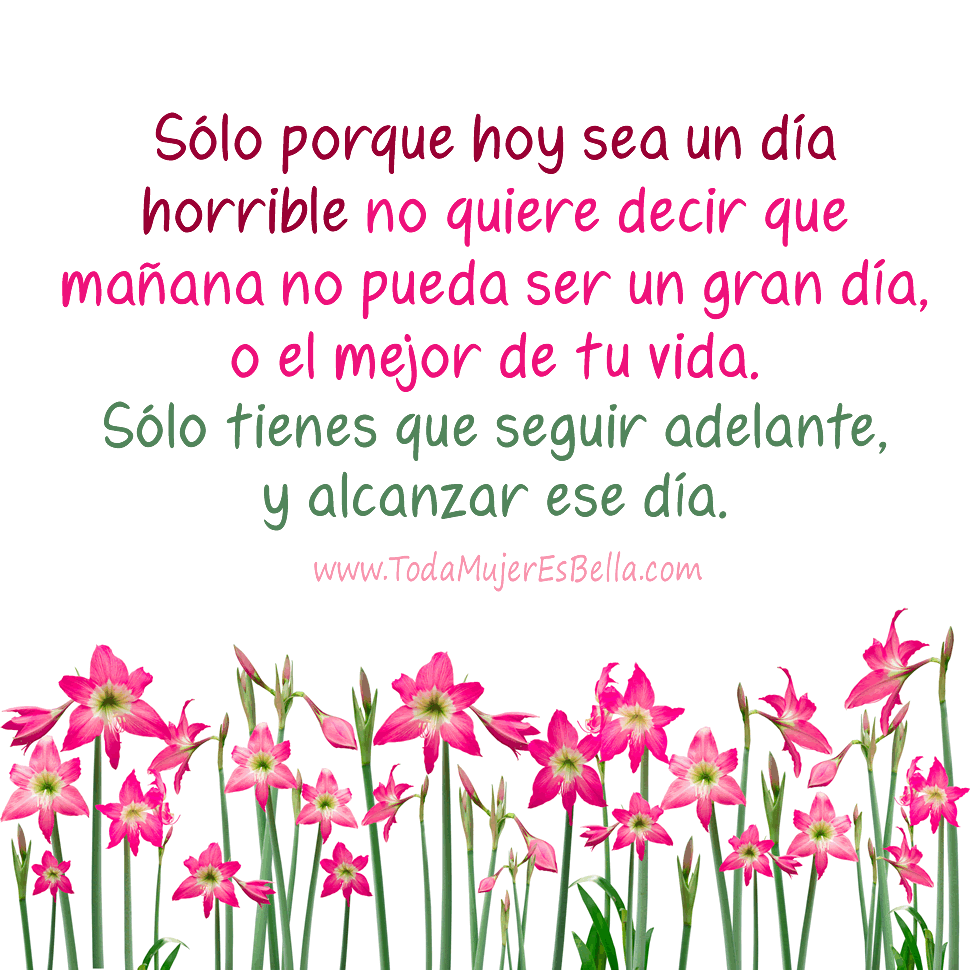 S&oacute;lo que hoy sea un d&iacute;a horrible no quiere decir que ma&ntilde;ana pueda ser un gran d&iacute;a, o el mejor de tu vida. S&oacute;lo tienes que seguir adelante, y alcanzar ese d&iacute;a.