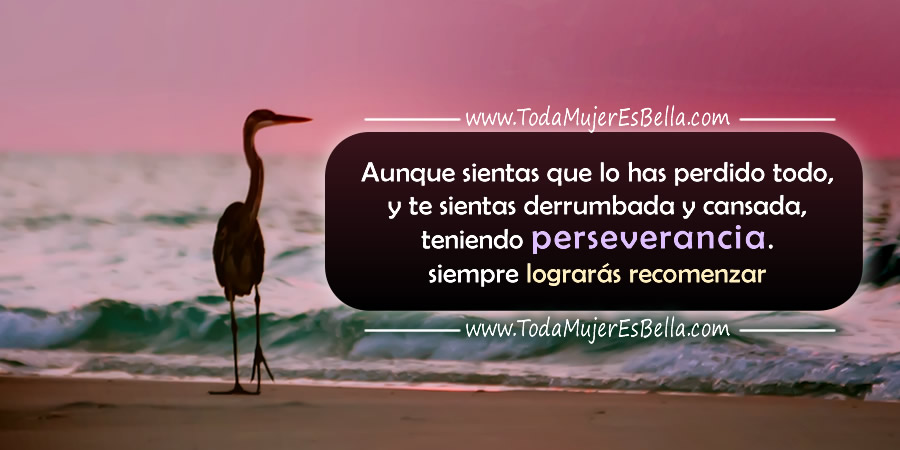 Aunque sientas que lo has perdido todo, y te sientas derrumbada y cansada, teniendo perseverancia. siempre lograrás recomenzar