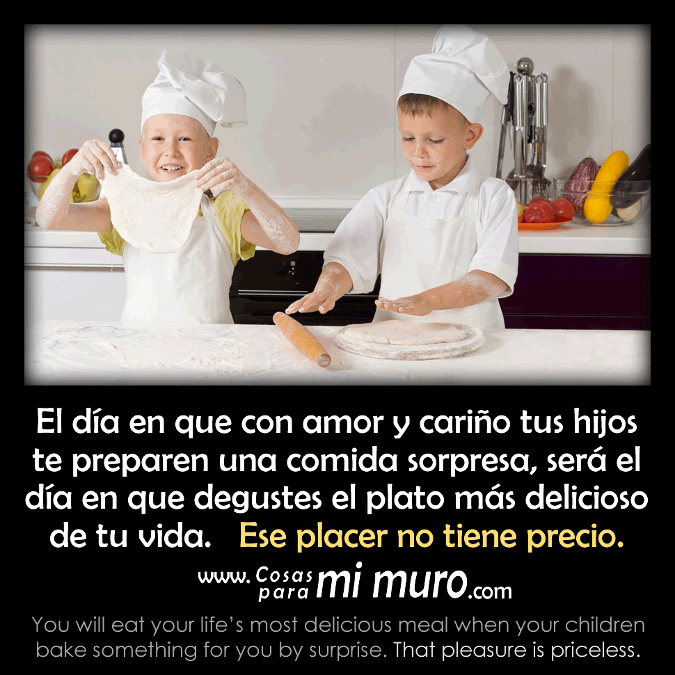 El d&iacute;a en que con amor y cari&ntilde;o tus hijos te preparen una comida sorpresa, ser&aacute; el d&iacute;a en que degustes el plato m&aacute;s delicioso de tu vida.   Ese placer no tiene precio.