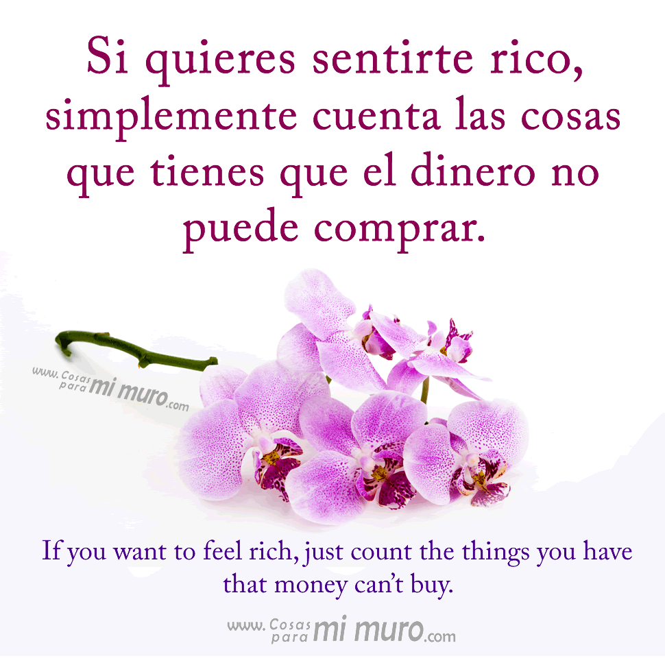 Si quieres sentirte rico, simplemente cuenta las cosas que tienes que el dinero no puede comprar. 