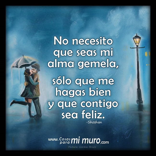 No necesito que seas mi alma gemela, s&oacute;lo que me hagas bien y que contigo sea feliz.